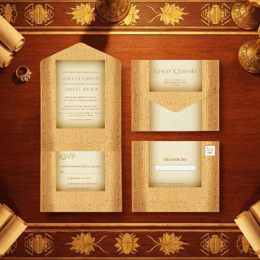 Ancient Hieroglyphic Motifs Egyptian Wedding All In One Uitnodiging