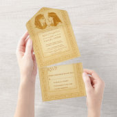 Ancient Hieroglyphs King & Queen Egyptian Wedding All In One Uitnodiging (Afscheurbaar)