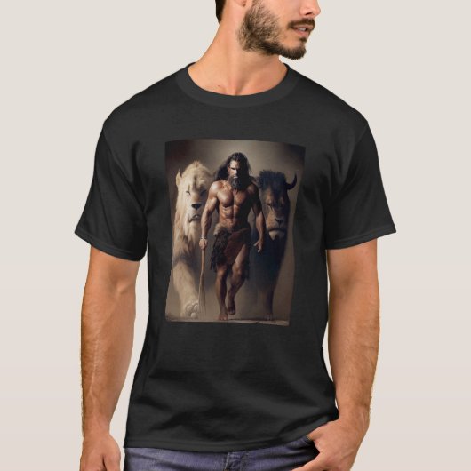 Ancient Hunting Family Pack Man and Lions with the T-shirt (Voorkant)