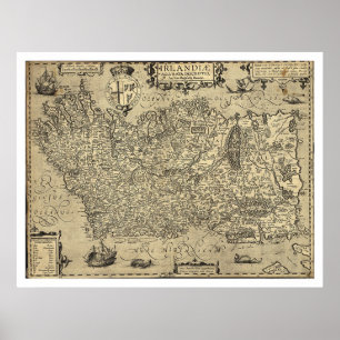 Ancient Ireland Ortelius Map getekend door Baozio  Poster