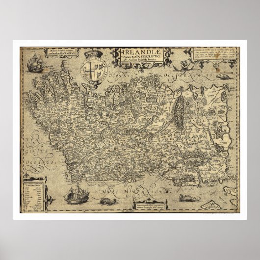 Ancient Ireland Ortelius Map getekend door Baozio  Poster (Voorkant)