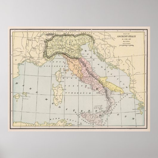 Ancient Italië Map 800 - 222 BC (1901) Poster (Voorkant)