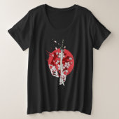 Ancient Japanese Samurai Katana Sword Cherry Bloss Grote Maat T-shirt (Design voorkant)