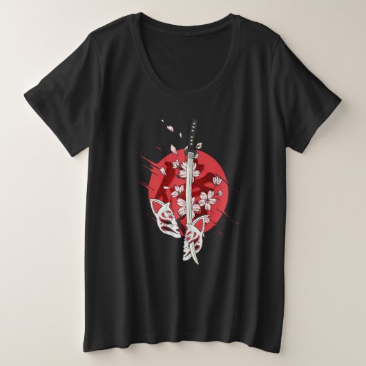 Ancient Japanese Samurai Katana Sword Cherry Bloss Grote Maat T-shirt (Design voorkant)