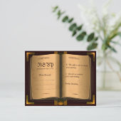 Ancient leer Boek RSVP Kaartje (Staand voorkant)