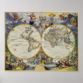 Ancient Map of the World in Two Hemispheres 1683 Poster (Voorkant)