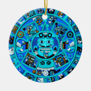 Ancient Mayan Aztec Symbool in Blue Keramisch Ornament