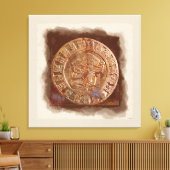 Ancient Mayan Carved Metal Art Disk Kapped Canvas (Insitu (Woonkamer))
