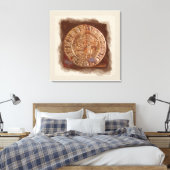 Ancient Mayan Carved Metal Art Disk Kapped Canvas (Insitu (Slaapkamer))