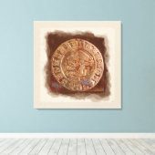 Ancient Mayan Carved Metal Art Disk Kapped Canvas (Insitu (Houten vloer))