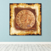 Ancient Mayan Carved Metal Art Disk Kapped Canvas Afdruk (Insitu (Houten vloer))