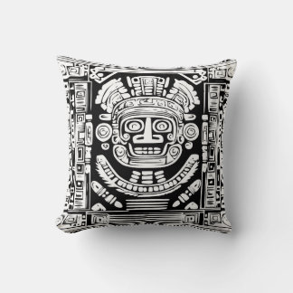 Ancient Mayan Sun God Mask Tribal Art Throw Pillow Kussen