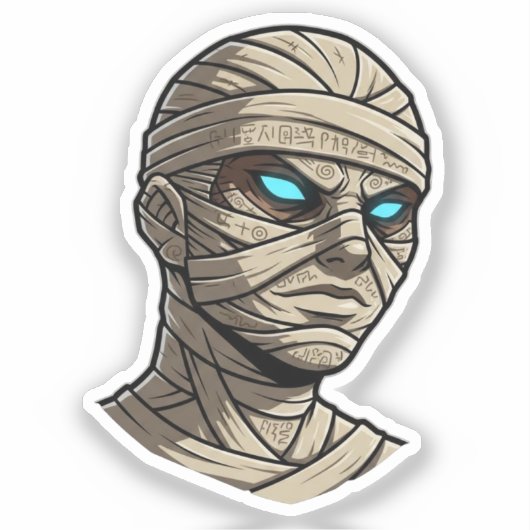 Ancient Mummy Head - Glowing Blue Eyes Vector Art Sticker (Voorkant)
