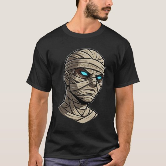 Ancient Mummy Head - Glowing Blue Eyes Vector Art T-shirt (Voorkant)