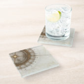 Ancient Nautical Chart, Grunge Glazen Onderzetter (Schuin)