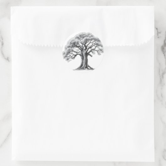 Ancient Oak Tree Charcoal Sketch Ronde Sticker (Tas)