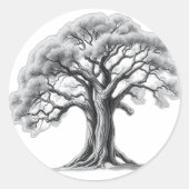 Ancient Oak Tree Charcoal Sketch Ronde Sticker (Voorkant)