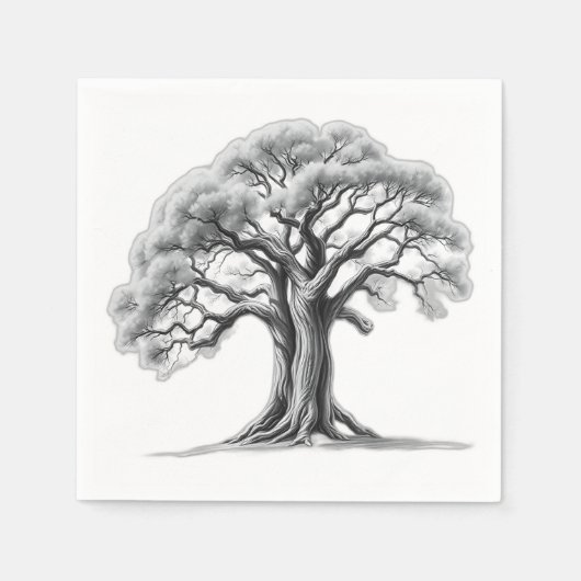 Ancient Oak Tree Charcoal Sketch Servet (Voorkant)