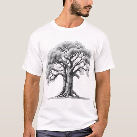 Ancient Oak Tree Charcoal Sketch T-shirt (Voorkant)