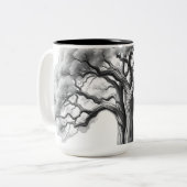 Ancient Oak Tree Charcoal Sketch Tweekleurige Koffiemok (Voorkant links)