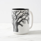 Ancient Oak Tree Charcoal Sketch Tweekleurige Koffiemok (Voorkant rechts)