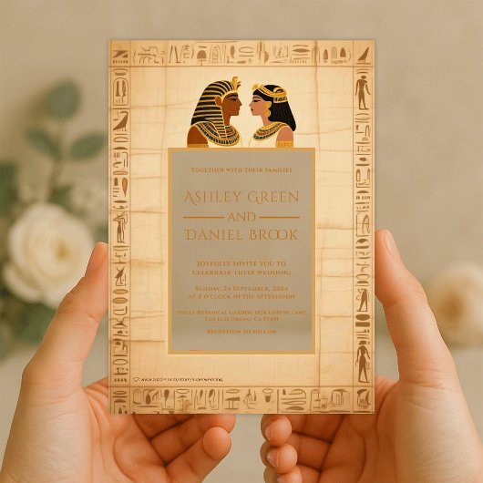 Ancient Papyrus King and Queen Egyptian Wedding Acryl Uitnodigingen