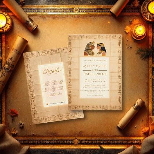 Ancient Papyrus King and Queen Egyptian Wedding Kaart