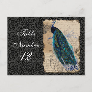 Ancient Peacock Reception Table Number Kards Black Briefkaart