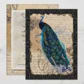 Ancient Peacock Save the Date Cards - Black Kaart (Voorkant / Achterkant)