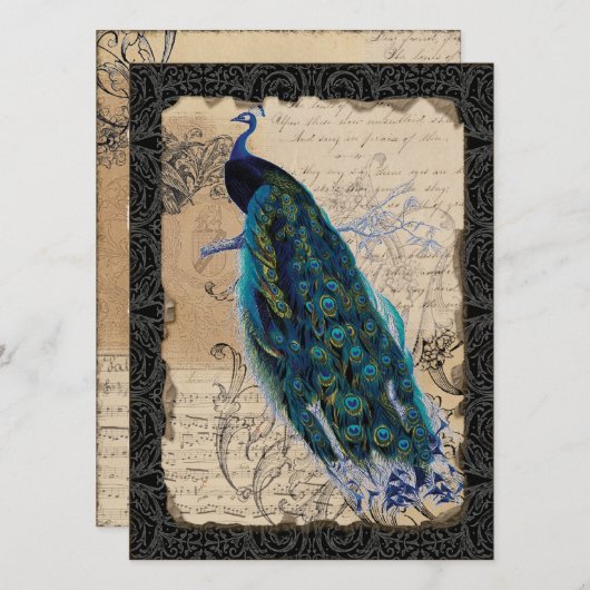 Ancient Peacock Save the Date Cards - Black Kaart (Voorkant / Achterkant)