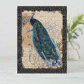 Ancient Peacock Save the Date Cards - Black Kaart (Staand voorkant)