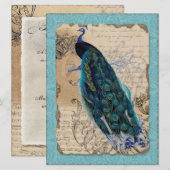 Ancient Peacock Vrijgezellenfeest Invite - Aqua Bl Kaart (Voorkant / Achterkant)