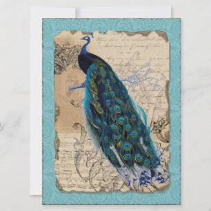 Ancient Peacock Vrijgezellenfeest Invite - Aqua Bl Kaart