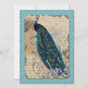 Ancient Peacock Vrijgezellenfeest Invite - Aqua Bl Kaart