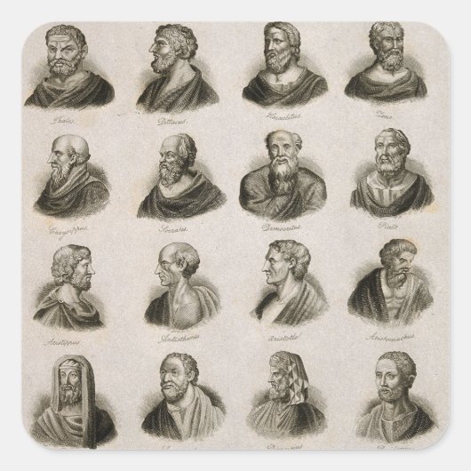 Ancient Philosophers Portrait Thinkers Vierkante Sticker (Voorkant)