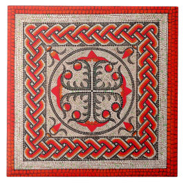 Ancient Roman Mosaic Illustratie sjaal rood Tegeltje