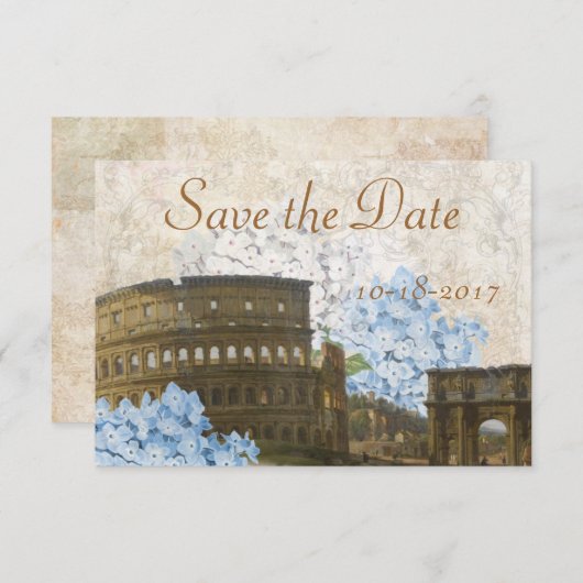 Ancient Rome Blue Hydrangea Save the Date Card (Voorkant / Achterkant)