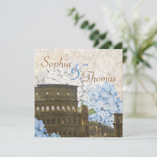 Ancient Rome Blue Hydrangea Wedding Kaart (Staand voorkant)