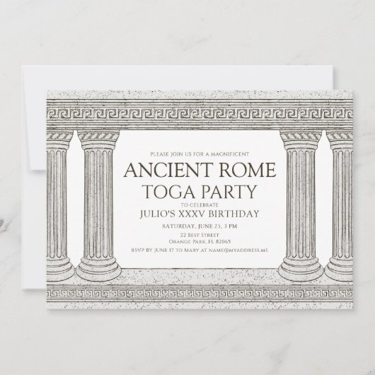 Ancient Rome Toga Birthday Party met kolommen Kaart (Voorkant)