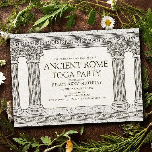 Ancient Rome Toga Birthday Party met kolommen Kaart