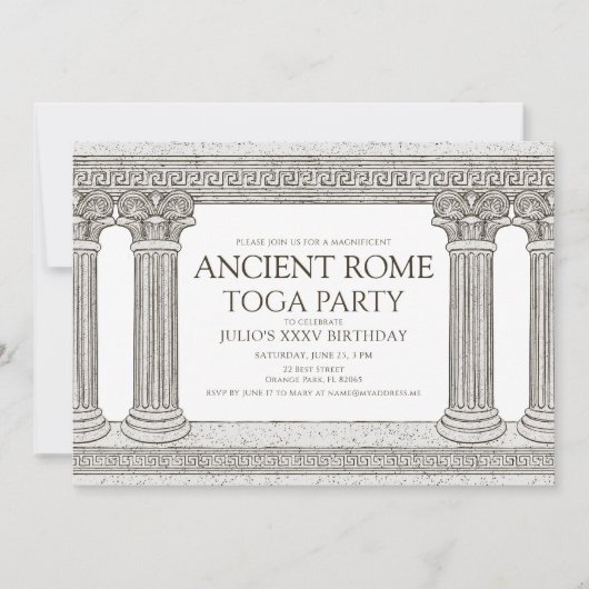 Ancient Rome Toga Birthday Party met kolommen Kaart (Voorkant)