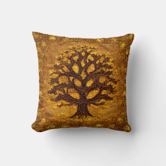 Ancient Rustic Brown & Gold Tree van LIfe door ked Kussen
