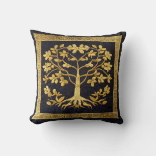 Ancient Rustic Navy Gold Tree of LIfe by kedoki Kussen