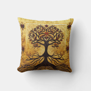 Ancient Rustic Red en Gold Tree van LIfe door kedo Kussen