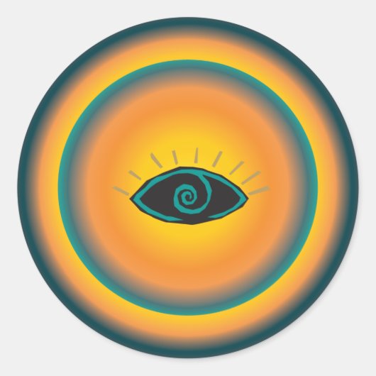 Ancient Seeing Eye Tribal Design Blauw Sinaasappel Ronde Sticker (Voorkant)