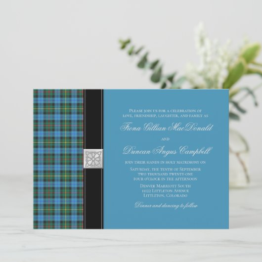 Ancient Smith Blue Tartan Weddenschap Kaart (Staand voorkant)