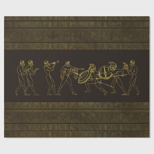 Ancient Sparta Greece scène op grieks patroon Cadeaupapier (Vlak)