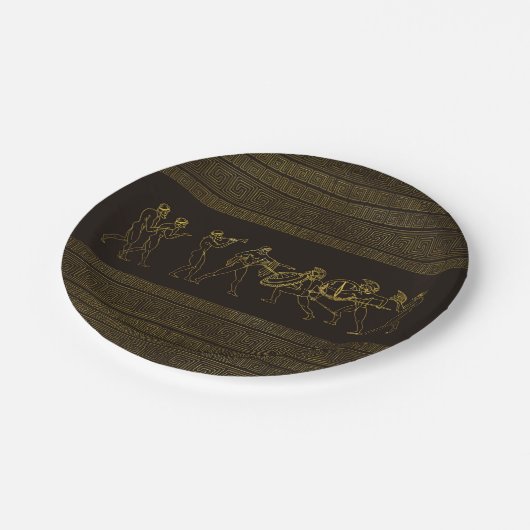 Ancient Sparta Greece scène op grieks patroon Papieren Bordje (Gekanteld)