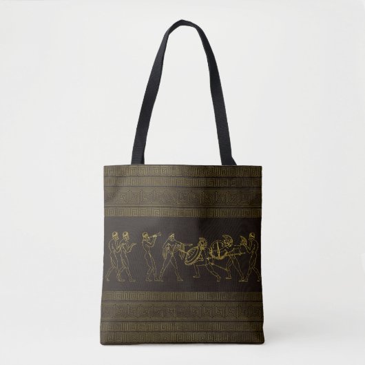 Ancient Sparta Greece scène op grieks patroon Tote Bag (Voorkant)