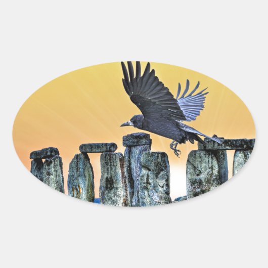Ancient Stonehenge & Rook Corvid-lover's Gift Ovale Sticker (Voorkant)